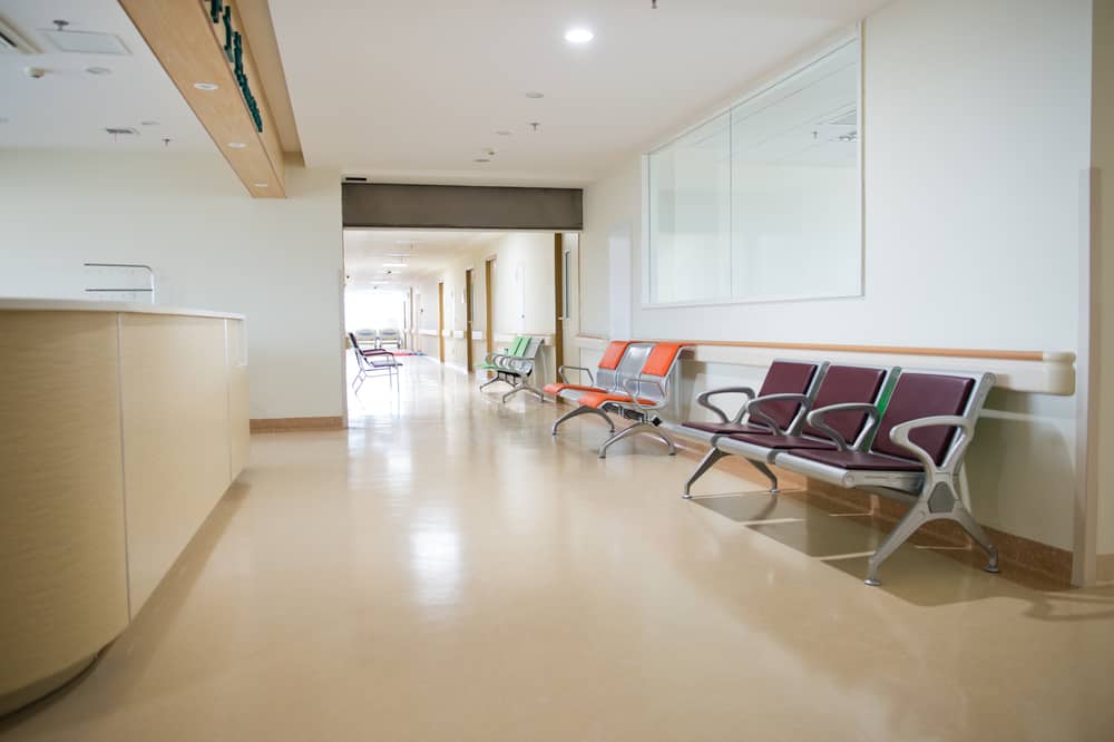 Patients miss appointments hence empty hospital lobby.